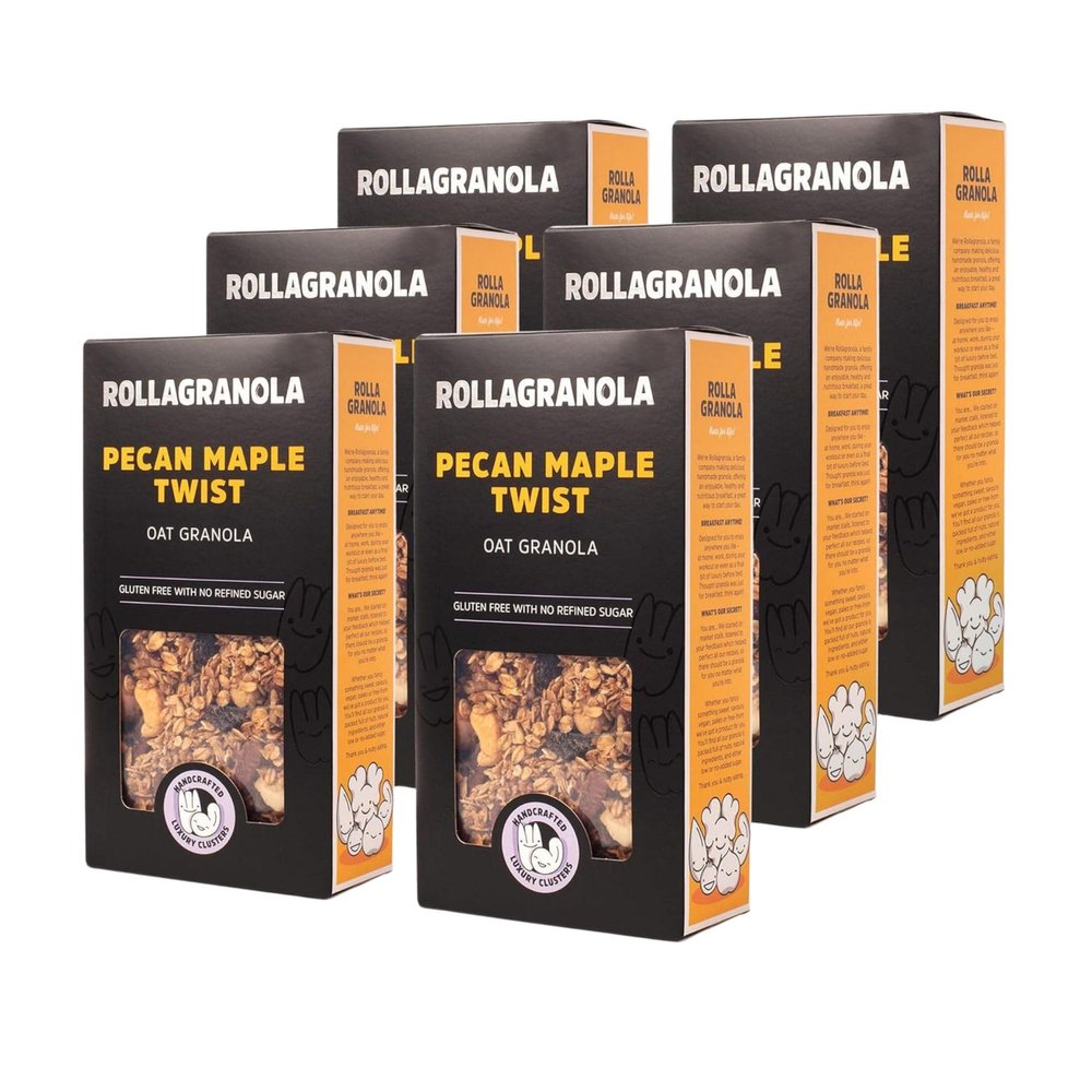 Rollagranola - Pecan Maple Twist Oat Granola - 6 x 400g Pack. 100% Natural, Made With Gluten Free Oats. Suitable For A Vegan Diet With No Added Sugar. Handcrafted In The UK - 400g Pack of 6