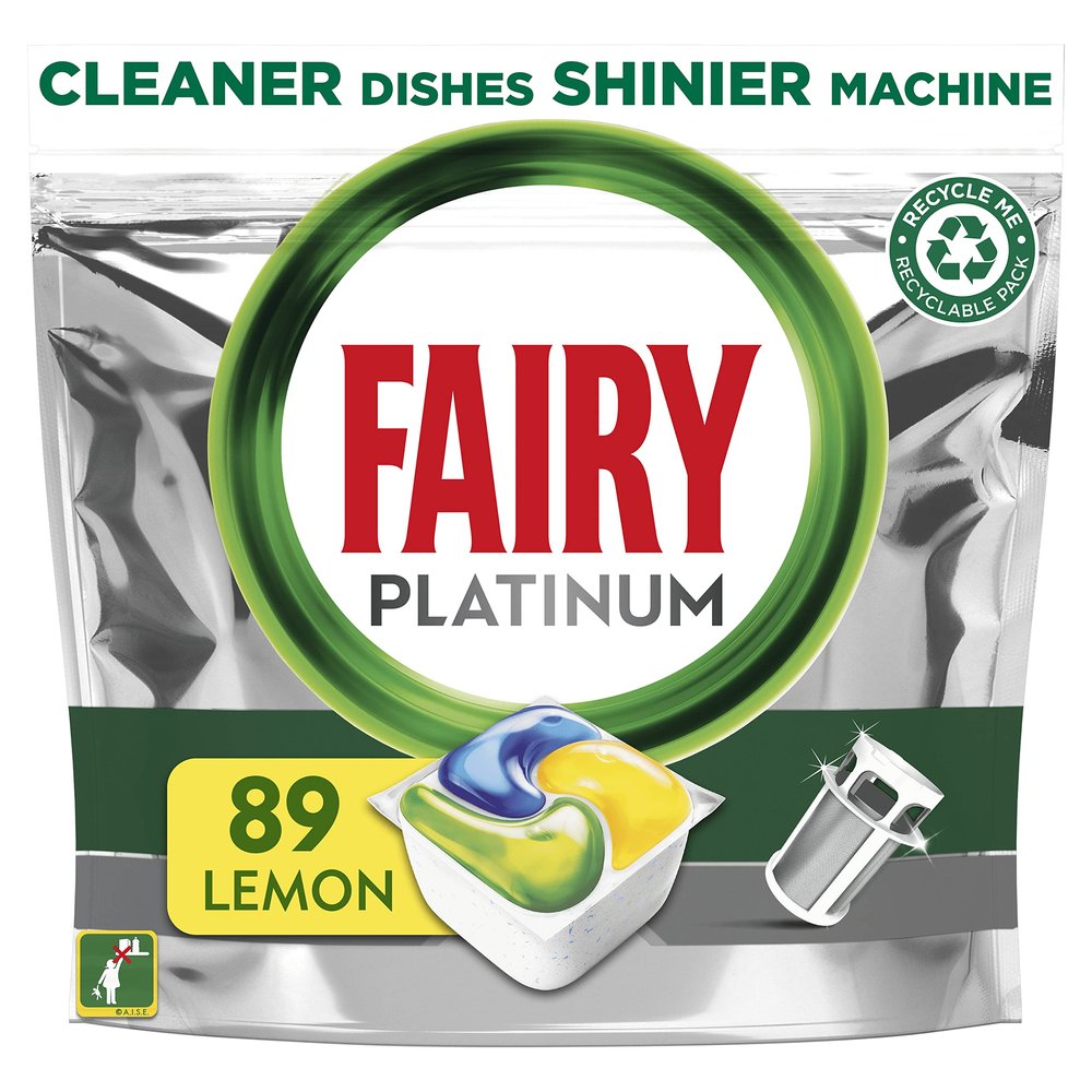 Fairy Platinum All-In-1 Dishwasher Tablets Bulk, 89 Tablets, Lemon, XXL PACK, With Greasy Filter & Rinse Aid Action