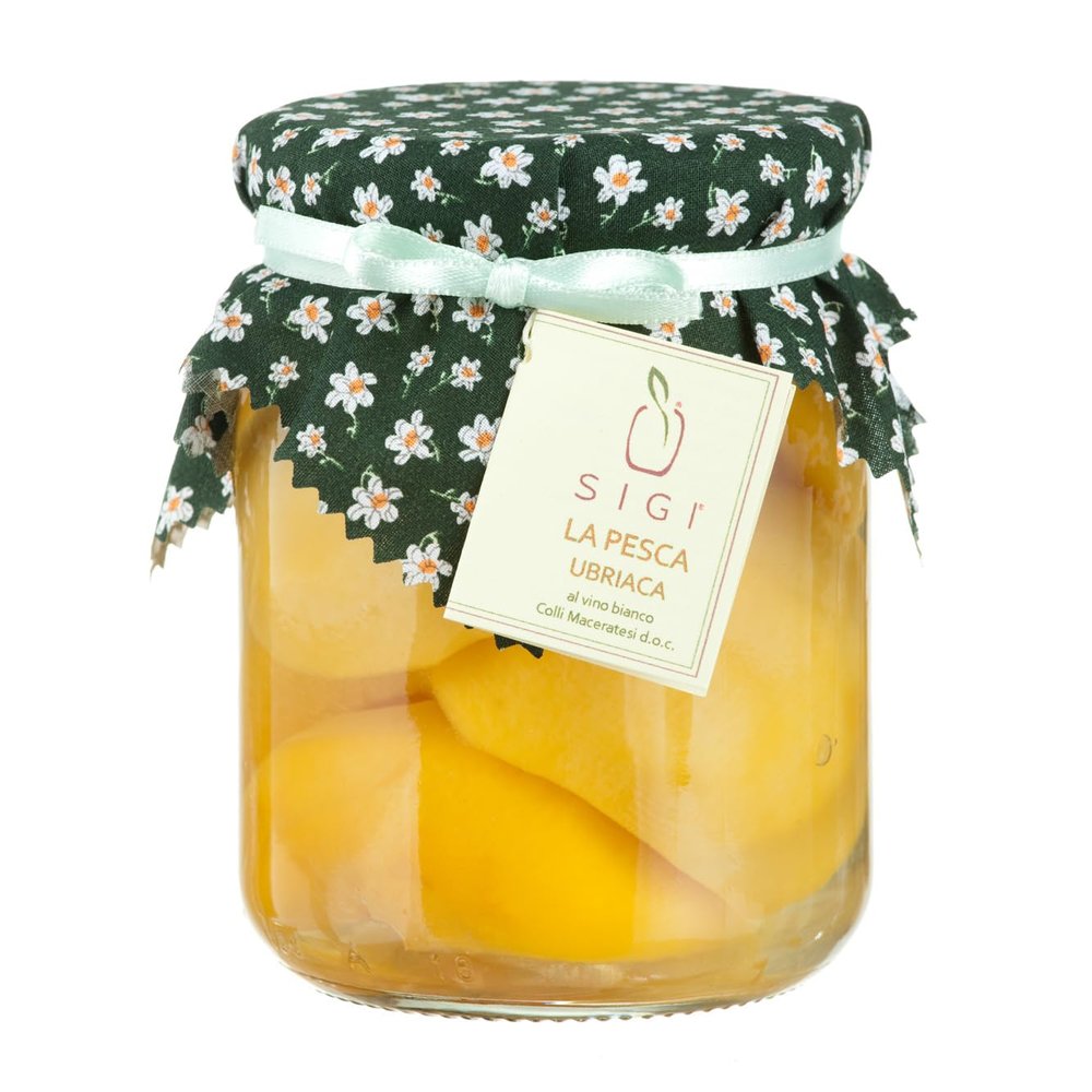 SIGI Azienda Agricola PEACH in WINE with Syrup | Free of Food Dyes, Preservatives and Chemical Additives | 100% Artisanal and Natural | Handmade and Made in Italy | Jar 540gr.