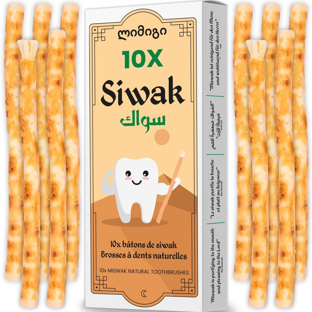 MODOGO Miswak Stick x10 - Natural Chewable Wooden Toothbrush for Oral Hygiene - Organic Miswak Dental Tool for Fresh Breath - Reusable Miswak for Teeth Whitening and Healthy Smiles