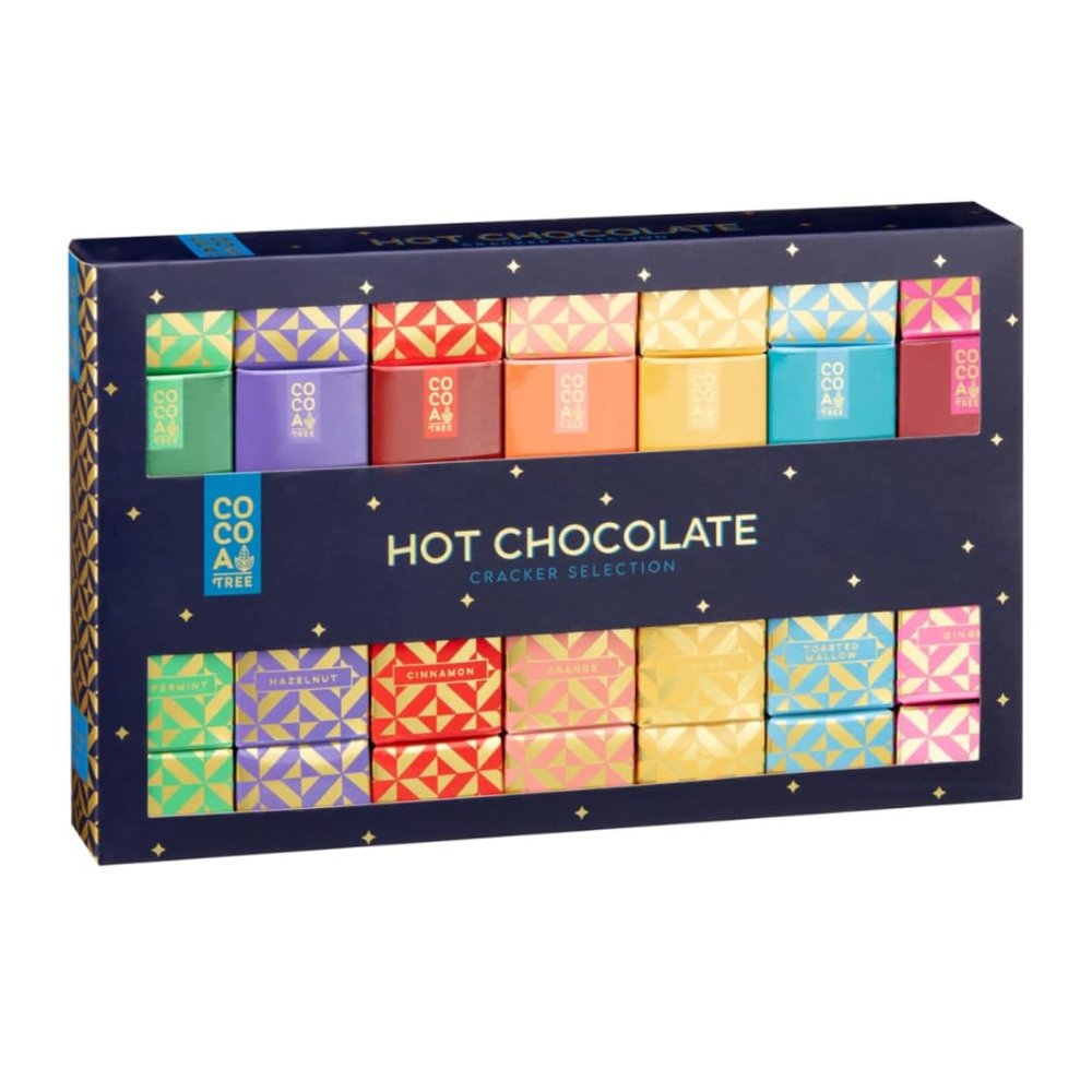 Hot Chocolate Gifts Set - 6 X Hot Chocolate Christmas Crackers - Assorted Flavours - Orange, Toasted Mallows, Peppermint, Hazelnut, Caramel and Ginger - Christmas Gifts for Adults Men Women Kids