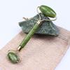 2PCS Jade Face Roller Gua Sha Stone Set Jade Roller Massage Roller with Gua Sha Scraper 100% Natural Stone Green for Chin, Nose Bridge, Eyes, Neck, Cheek, Back, Spa Eye Massage Noiseless Design view 2