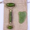 2PCS Jade Face Roller Gua Sha Stone Set Jade Roller Massage Roller with Gua Sha Scraper 100% Natural Stone Green for Chin, Nose Bridge, Eyes, Neck, Cheek, Back, Spa Eye Massage Noiseless Design view 3