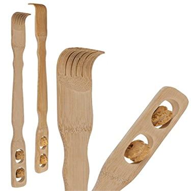 CleanPrince Helga Back Scratcher with Massage Rollers, 46 cm, Light Wood, Scratching Hand Buck, Scratching Aid Back Scratcher