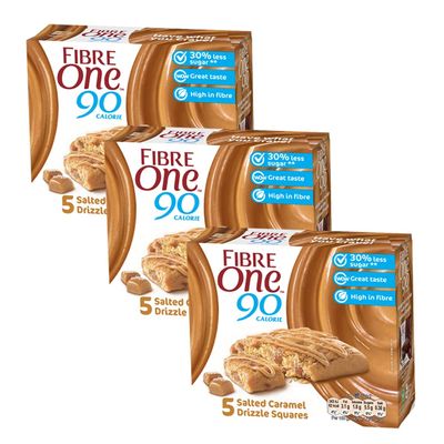 3 x Low 90 Calorie High Fibre 5 Bar Salted Caramel Less Sugar Biscuit Cookie Healthy Snack Box