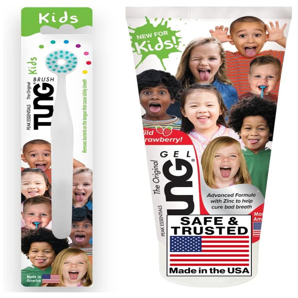 Peak Essentials | The Original Kids Tongue Cleaner Kits | Fight Bad Breath | Made in USA (Set of 1) (Colour of the Tung brush may vary)