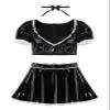 Patent Leather Maid Cosplay Costume Outfit Puff Sleeve Plunging Crop Top with High Waist Short Skirt and Choker,Black,XXL view 4