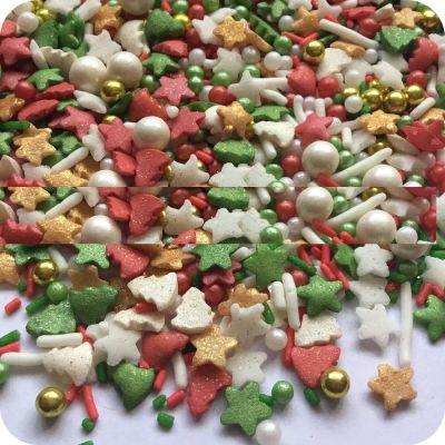 TRTO 100 Gram Xmas Mega Mix Color Party Treats Cupcake Sprinkles Edible Sugar Xmas Cupcake Cake Toppers Decoration With Attractive Looks