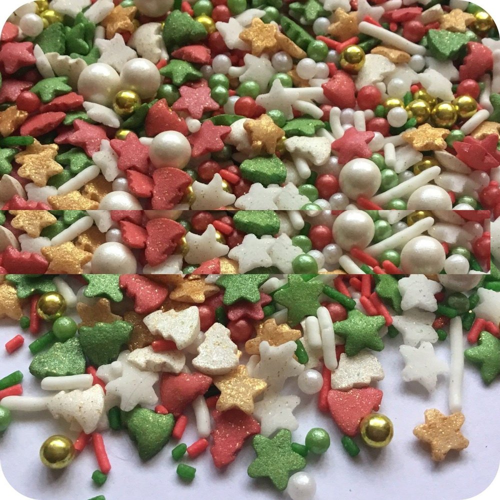 TRTO 100 Gram Xmas Mega Mix Color Party Treats Cupcake Sprinkles Edible Sugar Xmas Cupcake Cake Toppers Decoration With Attractive Looks
