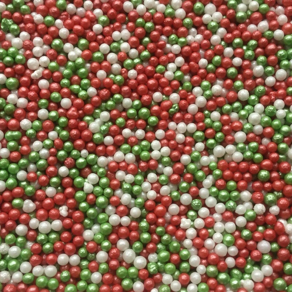 TRTO 75 Gram Red White Green Pearls Color Party Treats Cupcake Sprinkles Edible Sugar Xmas Cupcake Cake Toppers Decoration With Attractive Looks