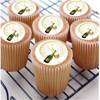 24 edible Happy New Years Eve Party D2 style Iced Icing Fondant Fairy CupCake Cake Toppers