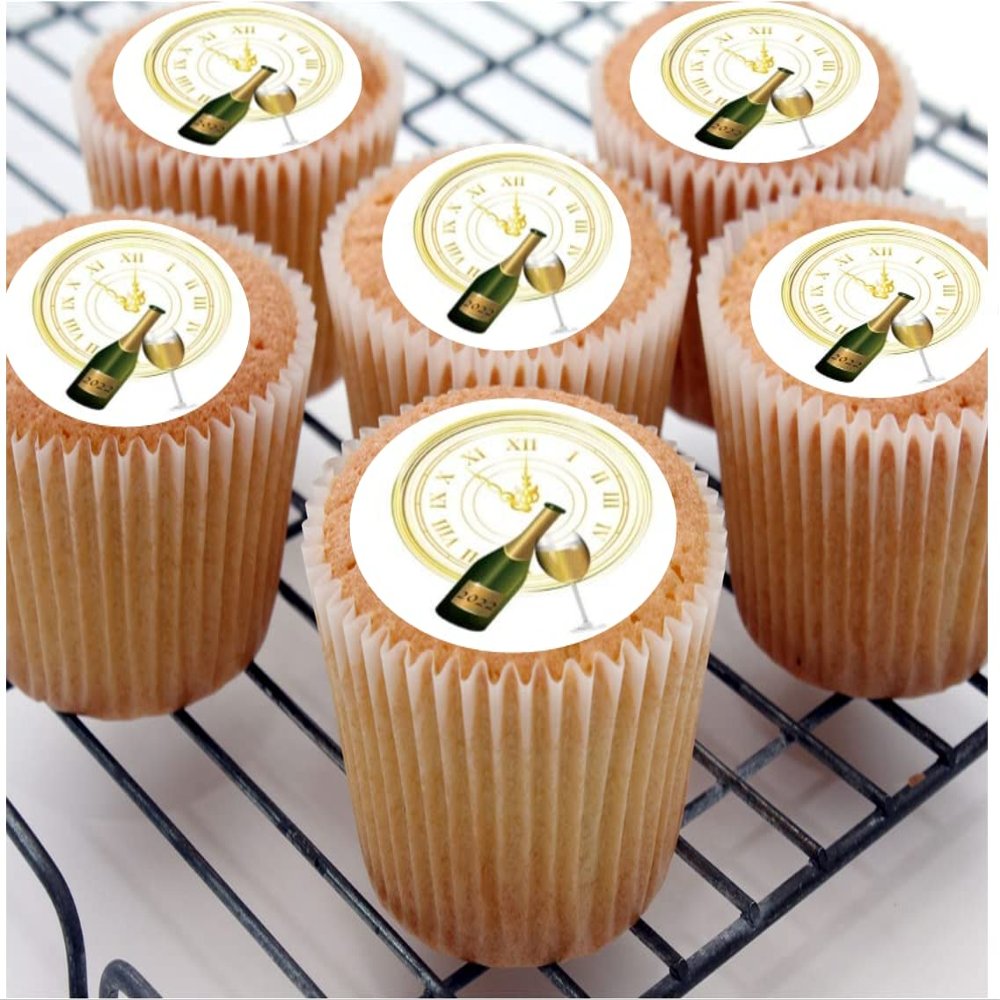 24 edible Happy New Years Eve Party D2 style Iced Icing Fondant Fairy CupCake Cake Toppers