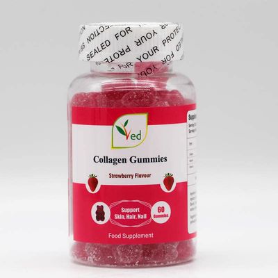 Ved Collagen Gummie Chew Gummies Strawberry Flavour, Raw Unfiltered Collagen Gummies with Vitamin C, Vitamin E, Health Supplement for Men and Women- 60 Chews 30 Days Supply