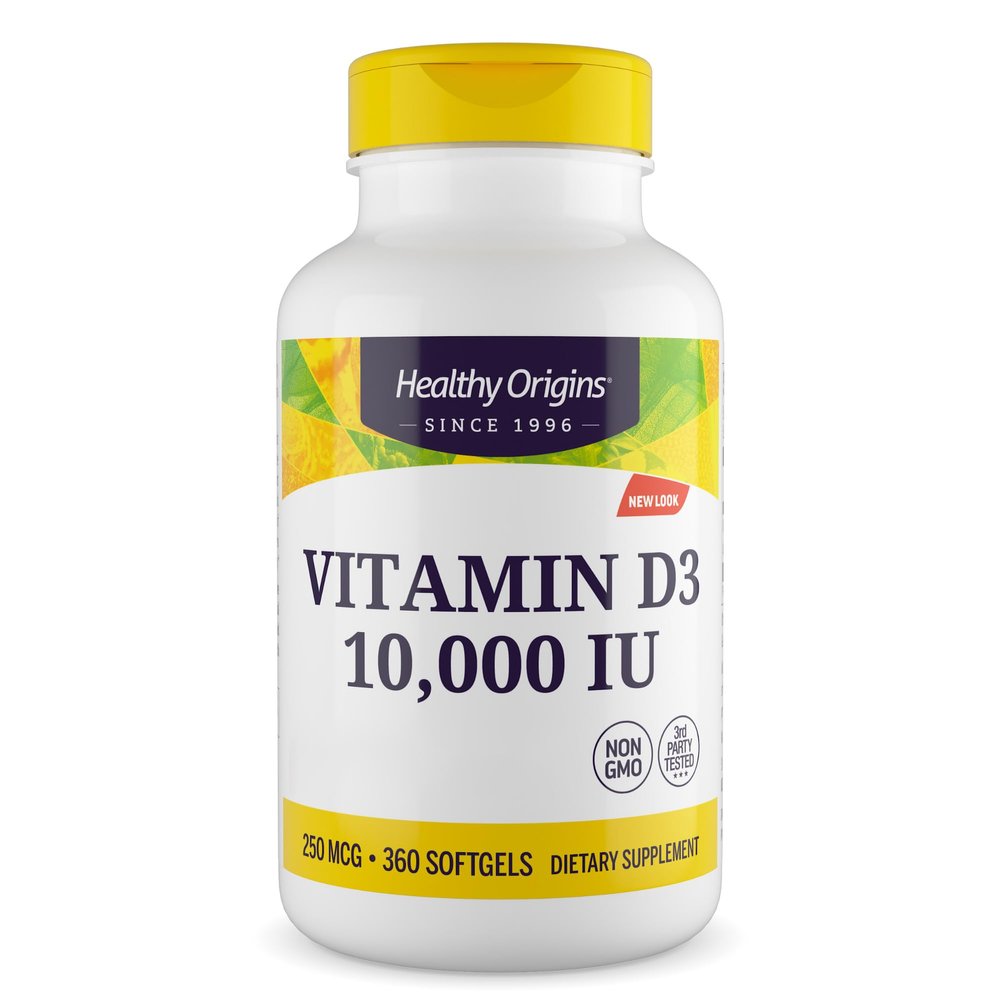 Healthy Origins, Vitamin D3, Softgels Each with 10,000 IU, 360 Capsules, Gluten-Free, Soy-Free, GMO-Free
