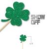 24 Pcs Four Leaf Clover Cupcake Toppers / Lucky Festival Cupcake Toppers / Baby Shower / St. Patrick's Day Party Birthday Party Cupcake Decorations / Green Glitter view 2