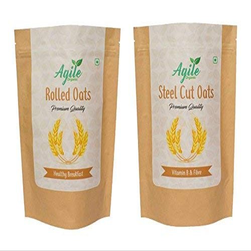 Agile Organic Authentic Rolled Oats & Steel Cutt Oats (Breakfast Oats Combo) 500g Each