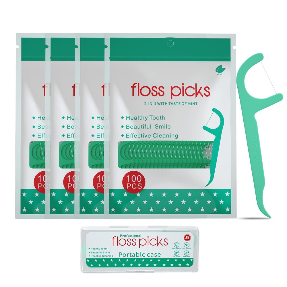 Mint Dental Floss Picks,Tooth Picks Flossers 400 Count with a Portable Travel Cases Floss(Mint, 400)