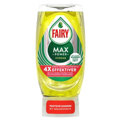 Fairy Max Power Hand Washing-Up Liquid Lemon 370 ml, Easy and Effortless Cleaning, Even on the Oily Pots and Pans