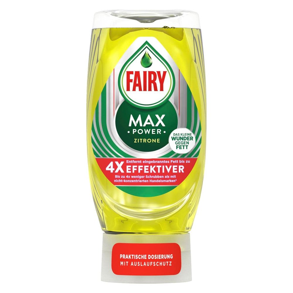 Fairy Max Power Hand Washing-Up Liquid Lemon 370 ml, Easy and Effortless Cleaning, Even on the Oily Pots and Pans