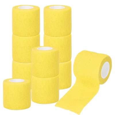 10pcs Tattoo Grip Tape, Multifunction Disposable Self Adhesive Elastic Bandage Shockproof Anti Slip Tattoo Handle Straps(yellow)