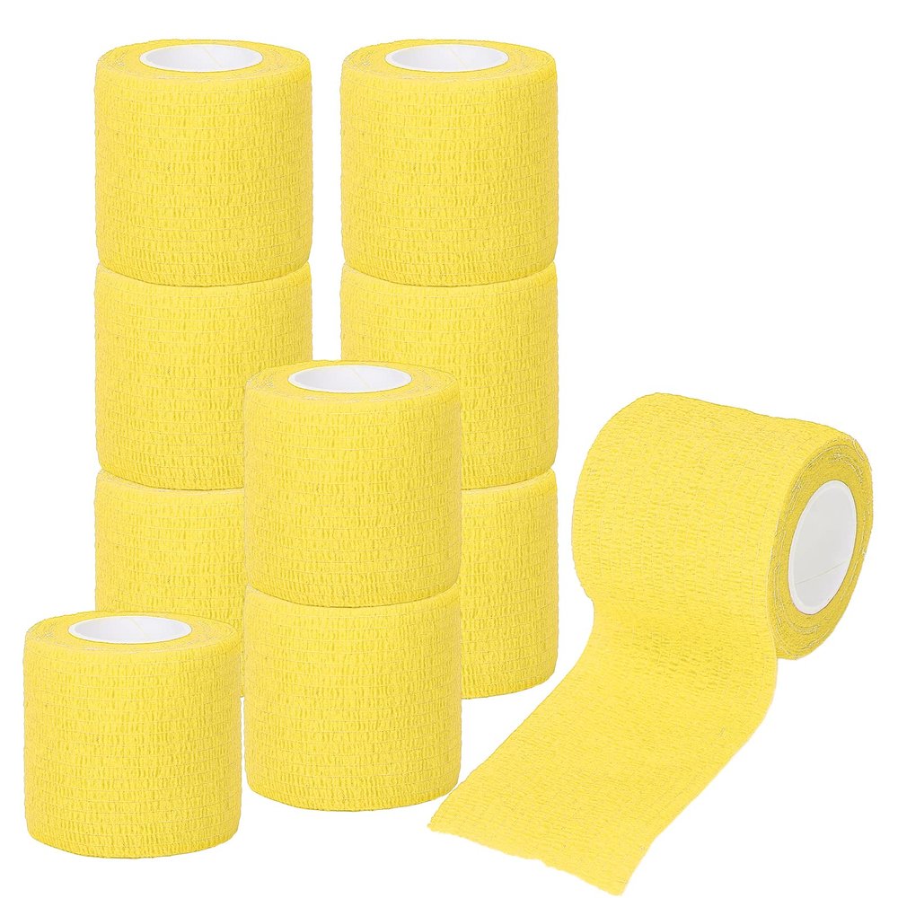 10pcs Tattoo Grip Tape, Multifunction Disposable Self Adhesive Elastic Bandage Shockproof Anti Slip Tattoo Handle Straps(yellow)