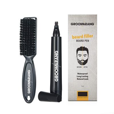 Groomarang Beard Pen Beard Pencil Filler Men - Natural Enhancer to Fill, Shape and Define - Black or Brown (Black), 2 Pc Set