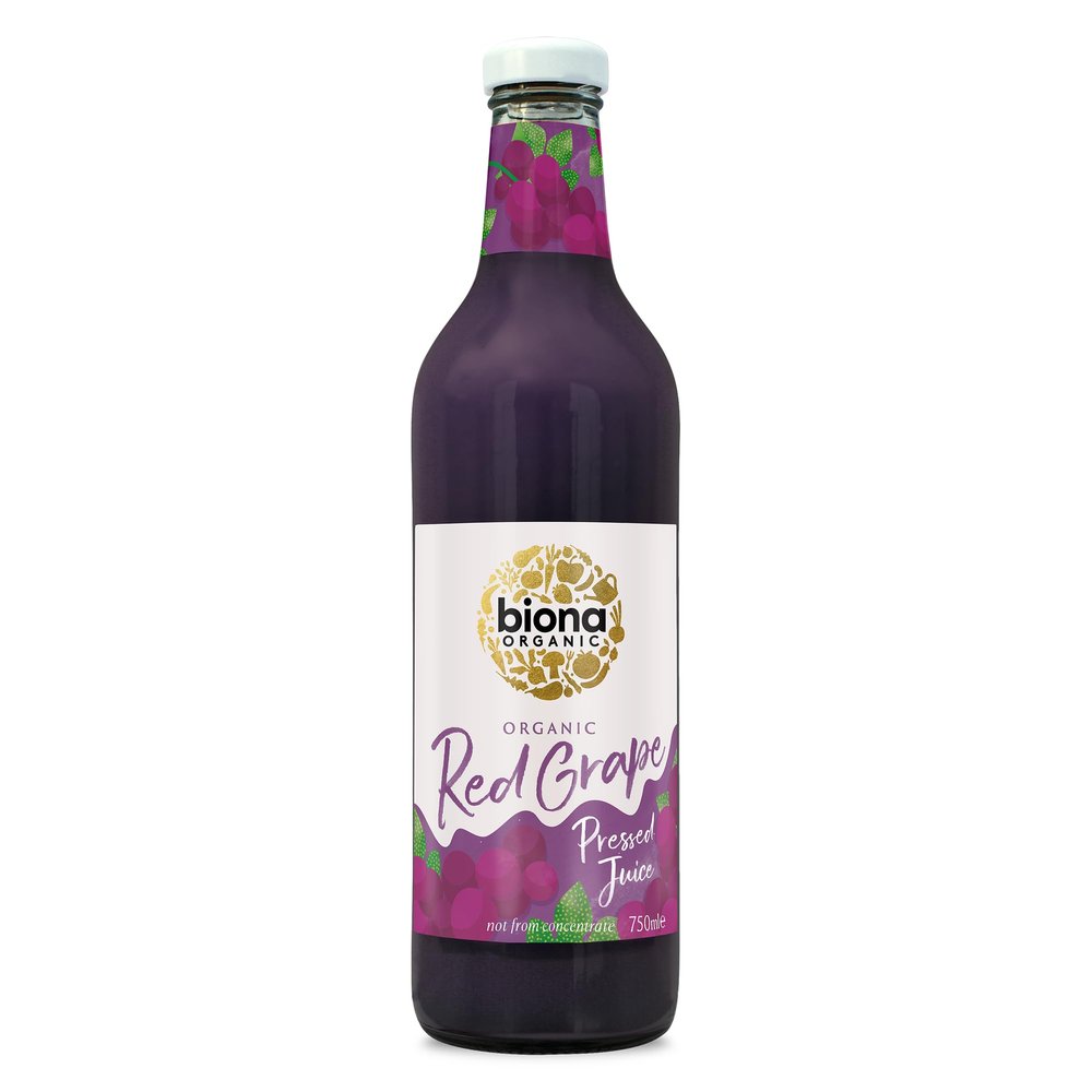 Biona Organic Red Grape Juice 750ml, Pack of 6 - Immediately Pressed After Harvest - Recyclable Glass Bottle - Serve Over Ice Or Top With Sparkling Water