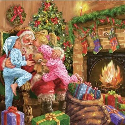 20 napkins, children's cuddly with Santa, Santa, winter, Christmas, table decoration, 33 x 33 cm