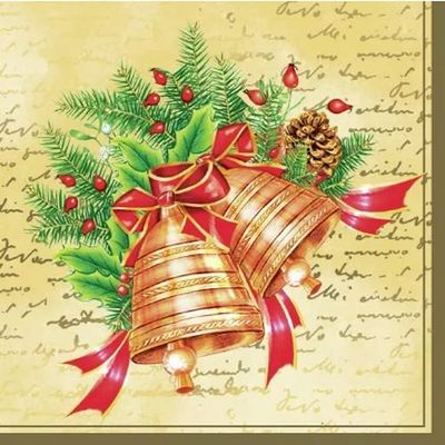 20 Napkins Golden Bells Winter Christmas Table Decoration 33 x 33 cm