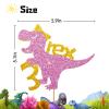 3 Rex Cake Topper, Dinosaur Three Cake Decor, Baby Girl Dinosaur 3rd Birthday Cake Topper, Dinosaur 3 Years Old Birthday Party Supplies - Pink & Gold Glitter view 2