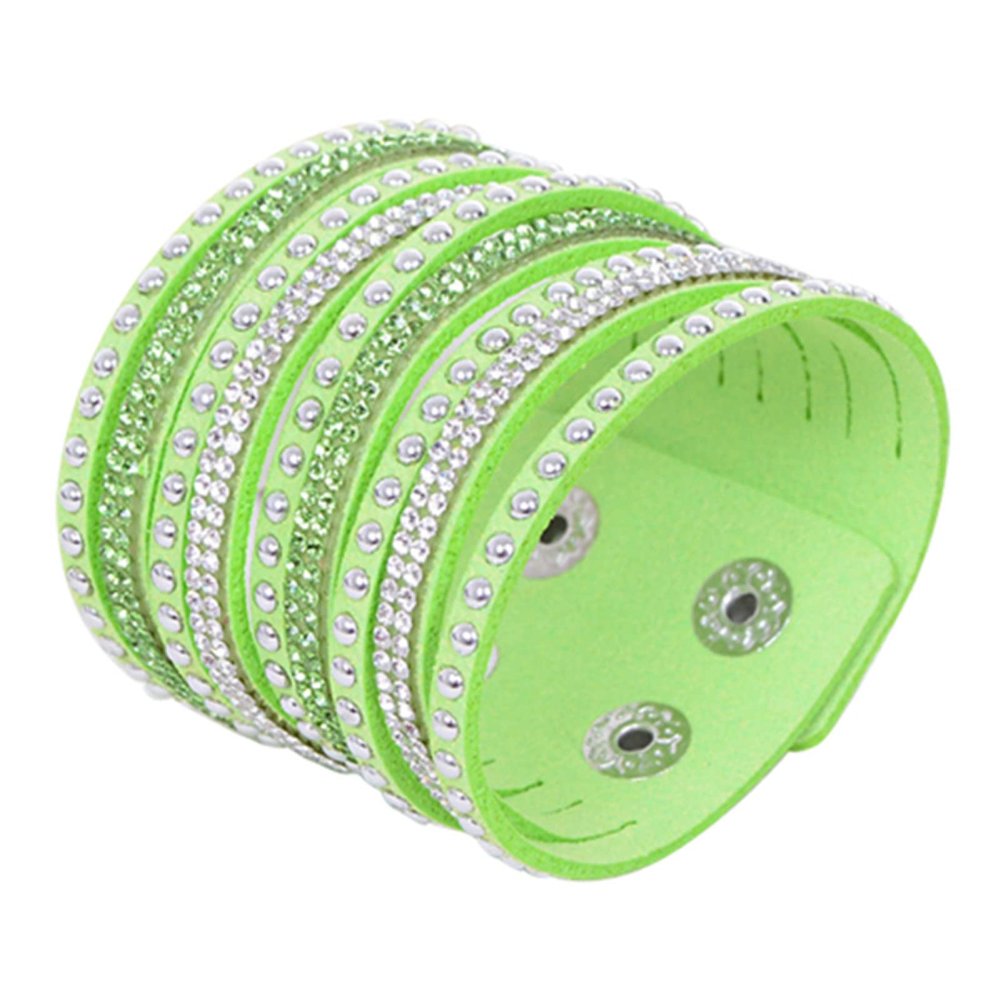 Bohemian Simple Bracelet Summer Party Gift, Women's Multilayer Punk Rhinestone Velvet Cuff Bangle Wristband Bracelet Gift - Light Green