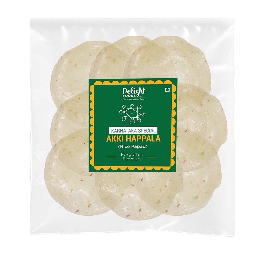 Delight Foods Karnataka Special Papads & Fried Accompaniments (Akki Happala (Rice Flour Papad) 400g)
