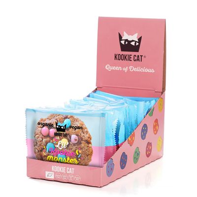 Kookie Cat Lil Kookie Monster - Individually Wrapped Vegan Cookies, Gluten Free, Soy Free, Bio and Organic, Cashew & Oats - 12 x 50g Multipack