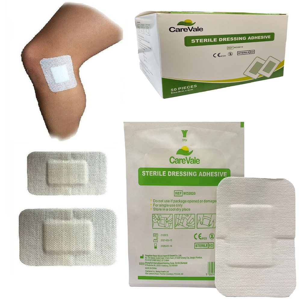 CareVale Adhesive Sterile Dressings - First Aid Plasters Cuts & Wounds, Burns (15 X 10 CMS Box of 50)