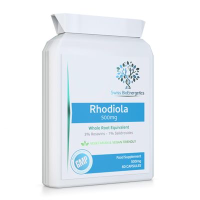 Rhodiola 500mg (3% Rosavins - 1% Salidrosides) Whole Root Equivalent  60 Capsules - Suitable for Vegetarians and Vegans