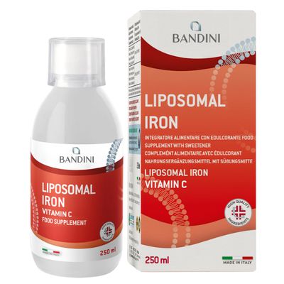 Bandini Liposomal Iron Liquid Food Supplement with Iron + Vitamin C High Dosage, Absorption & Bioavailability for Tiredness & Fatigue Vegan & GMO-Free 250ml 1 Month Supply with Doser