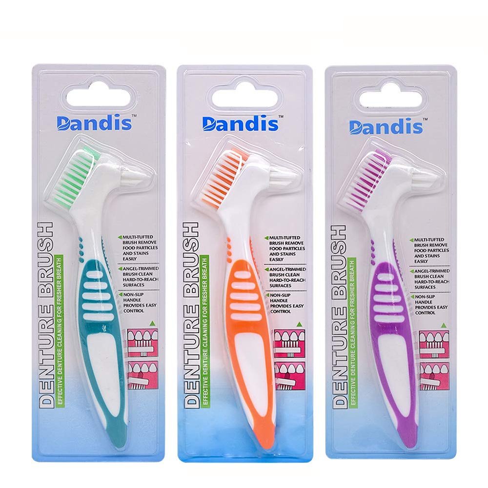 Angzhili 3 Pack Denture Cleaning Brush,ABS Portable Denture Brush for Denture Care (3)