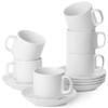 BTaT- Stackable Tea Cups and Saucers, White, Set of 6 (8 oz), Cappuccino Cups, British Coffee Cups, Porcelain Tea Set