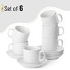 BTaT- Stackable Tea Cups and Saucers, White, Set of 6 (8 oz), Cappuccino Cups, British Coffee Cups, Porcelain Tea Set view 2