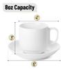 BTaT- Stackable Tea Cups and Saucers, White, Set of 6 (8 oz), Cappuccino Cups, British Coffee Cups, Porcelain Tea Set view 3