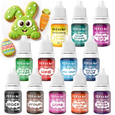 12 Colours Gel Food Colouring - Icing Gel Colours Set with Gloves, Food Colouring for Cake Decorating, Baking, Macarons, Buttercream, Easter Eggs and DIY Crafts -Vegan, Non Gluten (6 g Each)