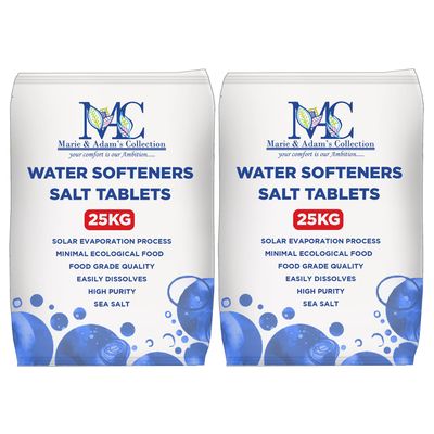 MAC 25 Kg Salt Tablets | Water Softener | Food Grade | Compatible to All Water Softener Machines 100% Genuine British Salt Tablets (2 Bags)