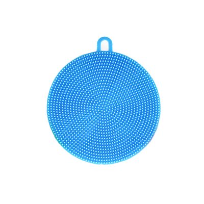 1 Pcs Food-Grade Round Antibacterial Silicone Cleaning Sponge Dish Scrubber Dishwashing Better Sponges-Household Cleaning Brush Sponges (Blue)