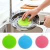 1 Pcs Food-Grade Round Antibacterial Silicone Cleaning Sponge Dish Scrubber Dishwashing Better Sponges-Household Cleaning Brush Sponges (Blue) view 3