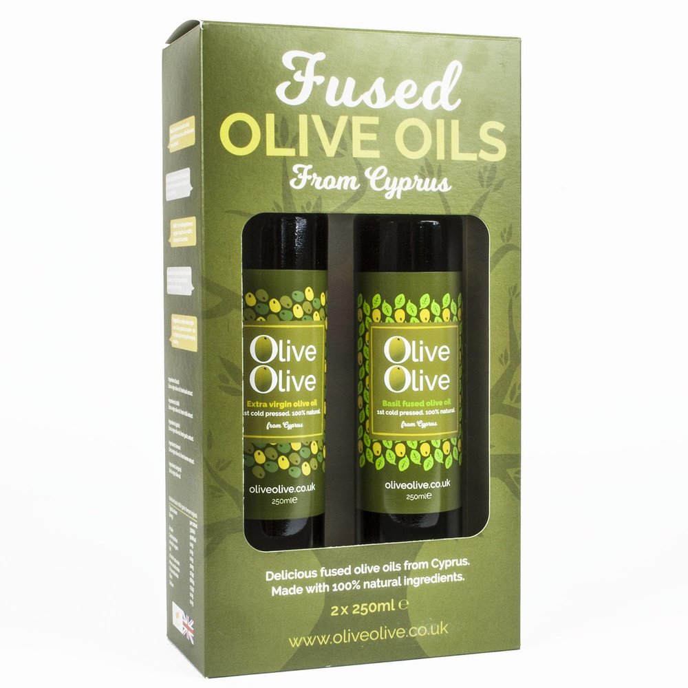 Basil & Oregano Infused Olive Oil Gift Pack 2 x 250ml by OliveOlive - First Cold Pressed Olive Oil from Cyprus - Hand Picked Olives - All Naztural
