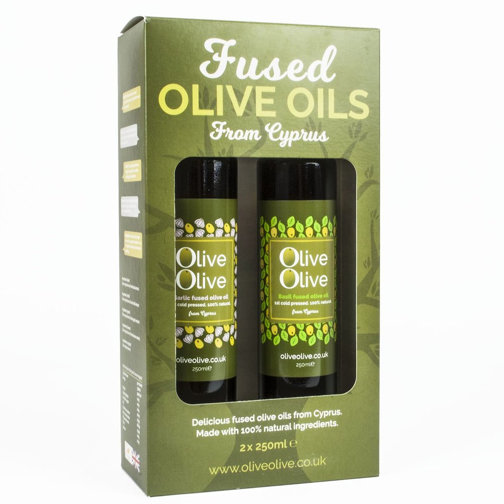 Basil & Garlic Infused Olive Oil Gift Pack 2 x 250ml by OliveOlive - First Cold Pressed Extra Virgin from Cyprus - Hand Picked Olives