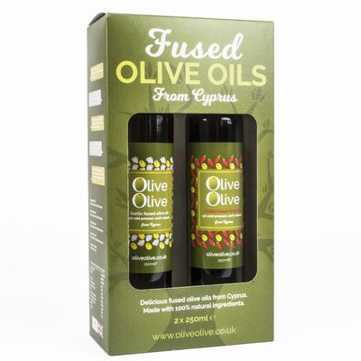 Infused Olive Oil Gift Pack 2 x 250ml (Chilli & Garlic) Extra Virgin by OliveOlive - First Cold Pressed Olive Oil from Cyprus - Hand Picked Olives - All Natural