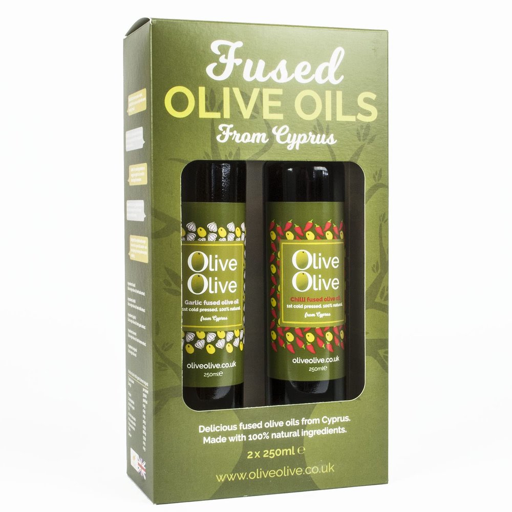 Infused Olive Oil Gift Pack 2 x 250ml (Chilli & Garlic) Extra Virgin by OliveOlive - First Cold Pressed Olive Oil from Cyprus - Hand Picked Olives - All Natural