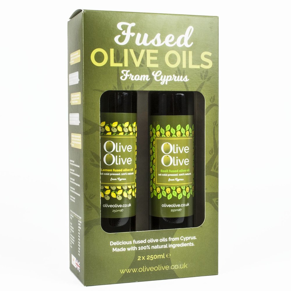 Basil & Lemon Infused Olive Oil Gift Pack 2 x 250ml - Extra Virgin by OliveOlive - First Cold Pressed from Cyprus - Hand Picked Olives