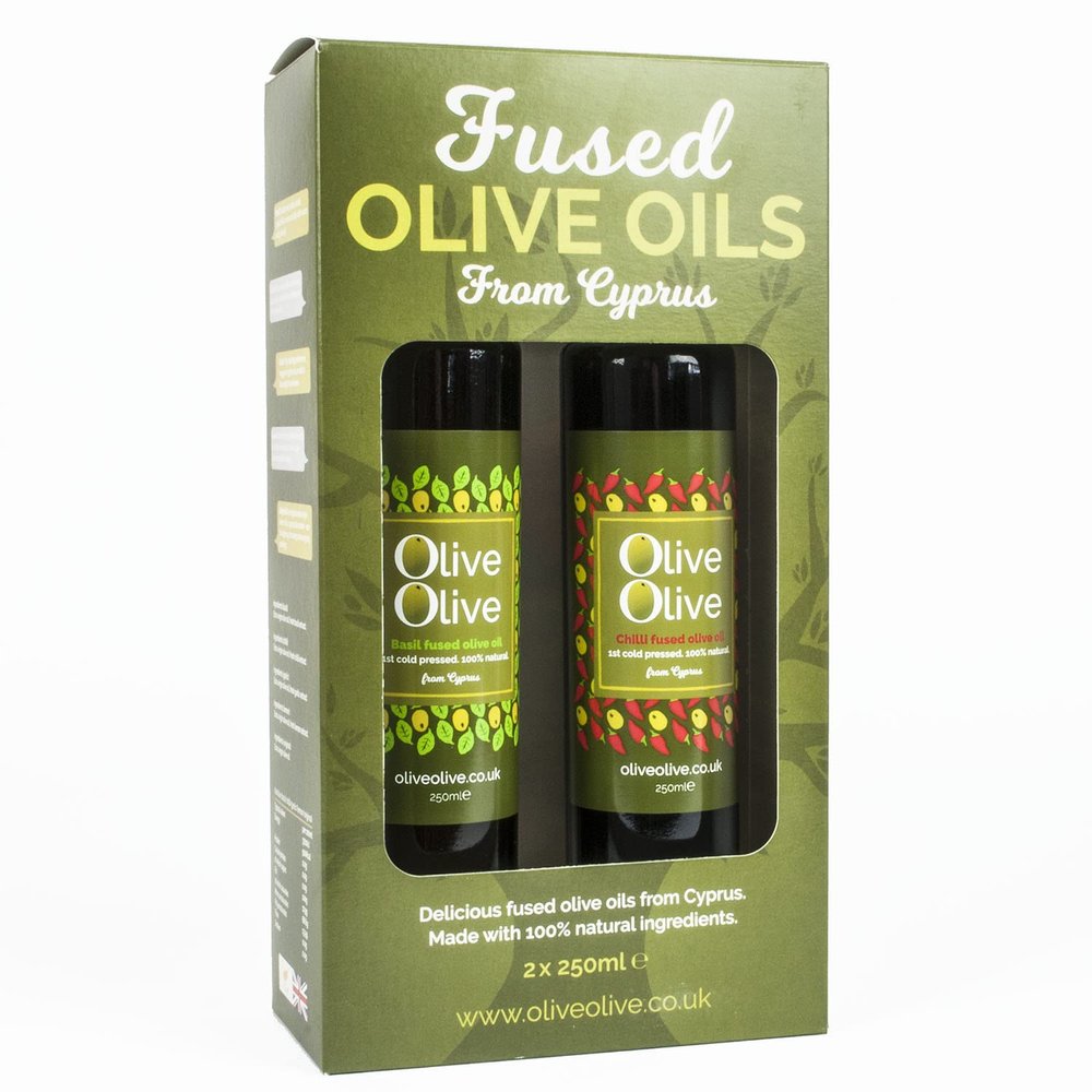 Basil & Chilli Infused Olive Oil Gift Pack by OliveOlive - First Cold Pressed Extra Virgin from Cyprus - Hand Picked Olives - Infused Olive Oil Gift Pack 2 x 250ml